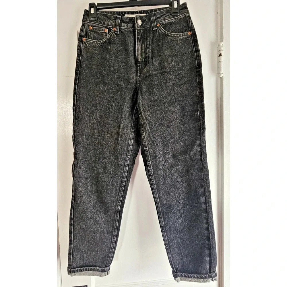NWT‎ TOPSHOP MOTO MOM woman Sz W26 black wash denim jeans